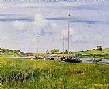 Boats Paintings - At The Boat Landing by William Merritt Chase